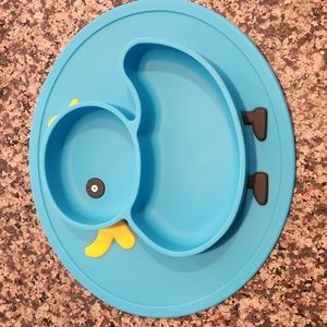 Silicon Divided Toddler/Baby Plate, Portable, Blue Duck
